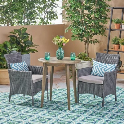 Bruna 3pc Wood & Wicker Bistro Set - Gray/Gray - Christopher Knight Home 3 Bruna 3pc Wood & Wicker Bistro Set - Gray/Gray - Christopher Knight Home