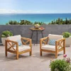 Brava 2pk Acacia Wood Club Chairs Teak/Beige - Christopher Knight Home -Outdoor Furniture Store GUEST 01426152 4ba3 46dd b12d bcdce8def5bd