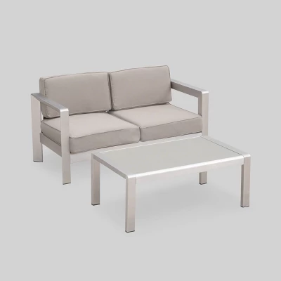 Aviara 2pc Aluminum Patio Loveseat & Coffee Table Set - Khaki - Christopher Knight Home 3 Aviara 2pc Aluminum Patio Loveseat & Coffee Table Set - Khaki - Christopher Knight Home