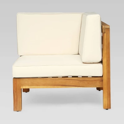 Oana 10pc Acacia Wood U-Shaped Sectional Sofa With Fire Pit Set - Teak/Beige - Christopher Knight Home 4 Oana 10pc Acacia Wood U-Shaped Sectional Sofa With Fire Pit Set - Teak/Beige - Christopher Knight Home - Image 2