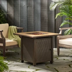 Baton Outdoor 40000 BTU Iron Square Fire Pit Dark Brown/Brown - Christopher Knight Home -Outdoor Furniture Store GUEST 0533d4c4 e47a 4f3e 8e05 1318dc9c978b