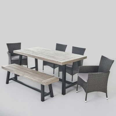 Linden 6pc Acacia Wood & Wicker Patio Dining Set - Gray - Christopher Knight Home 3 Linden 6pc Acacia Wood & Wicker Patio Dining Set - Gray - Christopher Knight Home