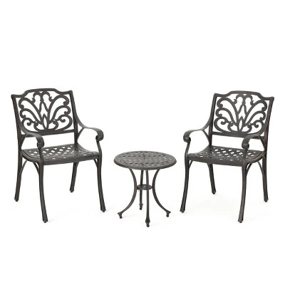 Lola 3pc Cast Aluminum Chat Set - Bronze - Christopher Knight Home 3 Lola 3pc Cast Aluminum Chat Set - Bronze - Christopher Knight Home