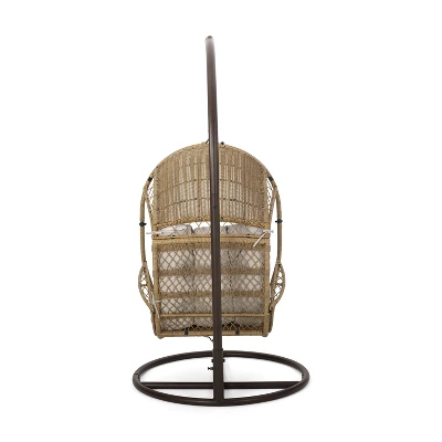 Malia Outdoor Wicker Hanging Chair With Stand Brown/Beige - Christopher Knight Home 3 Malia Outdoor Wicker Hanging Chair With Stand Brown/Beige - Christopher Knight Home