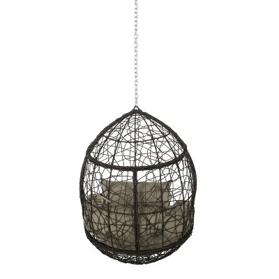 Castaic Indoor/Outdoor Wicker Hanging Chair With 8' Chain - Brown/Khaki - Christopher Knight Home 6 Castaic Indoor/Outdoor Wicker Hanging Chair With 8' Chain - Brown/Khaki - Christopher Knight Home - Image 4