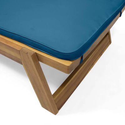 Kyoto 3pc Outdoor Acacia Wood Chaise Lounge Set With Cushions - Teak/Blue - Christopher Knight Home 9 Kyoto 3pc Outdoor Acacia Wood Chaise Lounge Set With Cushions - Teak/Blue - Christopher Knight Home - Image 7