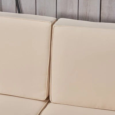 Oana 10pc Acacia Wood U-Shaped Sectional Sofa With Fire Pit Set - Teak/Beige - Christopher Knight Home 5 Oana 10pc Acacia Wood U-Shaped Sectional Sofa With Fire Pit Set - Teak/Beige - Christopher Knight Home - Image 3