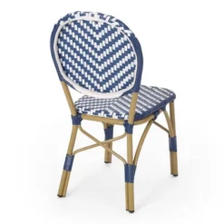 Picardy 3pc Outdoor Aluminum French Bistro Set - Navy/White/Bamboo - Christopher Knight Home -Outdoor Furniture Store GUEST 1116bb6b 223c 4d7d 81dc a2e43c58a0d9