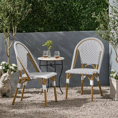 Elize 2pk Outdoor French Bistro Chairs - Gray/White/Bamboo - Christopher Knight Home 3 Elize 2pk Outdoor French Bistro Chairs - Gray/White/Bamboo - Christopher Knight Home