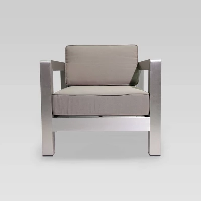 Aviara 5pc Aluminum Chat Set With Fire Pit - Silver/Khaki And Light Gray - Christopher Knight Home 6 Aviara 5pc Aluminum Chat Set With Fire Pit - Silver/Khaki And Light Gray - Christopher Knight Home - Image 4