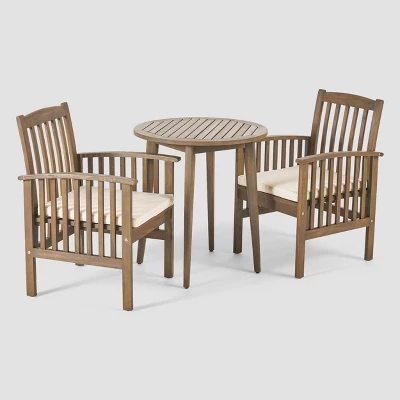 Casa 3pc Acacia Bistro Dining Set Gray/Cream - Christopher Knight Home 3 Casa 3pc Acacia Bistro Dining Set Gray/Cream - Christopher Knight Home