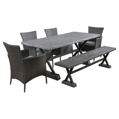 Ponza 6pc Rectangle Wicker & Light Weight Concrete Patio Dining Set - Gray - Christopher Knight Home 3 Ponza 6pc Rectangle Wicker & Light Weight Concrete Patio Dining Set - Gray - Christopher Knight Home