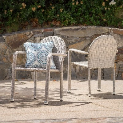Aurora 2pk Wicker Armed Stacking Chairs - Chateau Gray - Christopher Knight Home 3 Aurora 2pk Wicker Armed Stacking Chairs - Chateau Gray - Christopher Knight Home