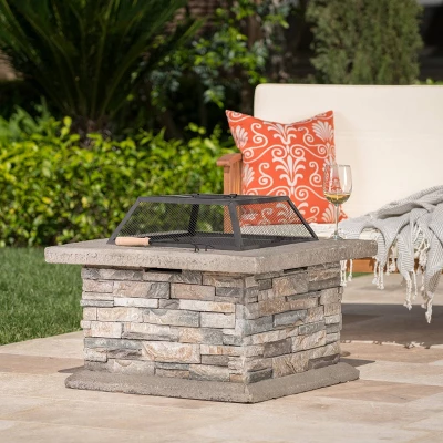 Crestline 29" Concrete Wood Burning Fire Pit - Square - Natural Stone - Christopher Knight Home 3 Crestline 29" Concrete Wood Burning Fire Pit - Square - Natural Stone - Christopher Knight Home