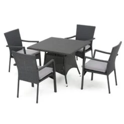 Campbell 5pc Wicker Patio Dining Set With Cushions - Gray - Christopher Knight Home