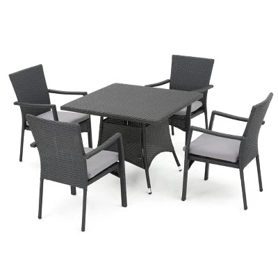 Campbell 5pc Wicker Patio Dining Set With Cushions - Gray - Christopher Knight Home 3 Campbell 5pc Wicker Patio Dining Set With Cushions - Gray - Christopher Knight Home