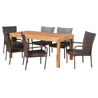 Lambert 7pc Acacia & Wicker Dining Set - Teak/Brown - Christopher Knight Home 3 Lambert 7pc Acacia & Wicker Dining Set - Teak/Brown - Christopher Knight Home