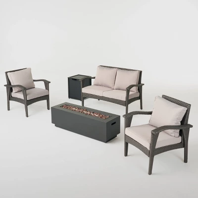 Kahala 5pc Wicker Chat Set With Fire Table - Christopher Knight Home 10 Kahala 5pc Wicker Chat Set With Fire Table - Christopher Knight Home - Image 8