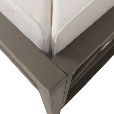 2pc Brava Outdoor Acacia Wood Right Arm Loveseat & Coffee Table With Cushion Gray/White - Christopher Knight Home 3 2pc Brava Outdoor Acacia Wood Right Arm Loveseat & Coffee Table With Cushion Gray/White - Christopher Knight Home