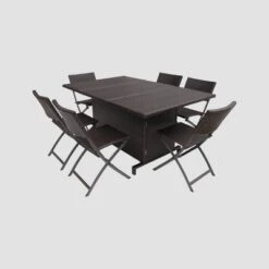 Maldives 7pc Foldable Wicker Dining Set - Brown - Christopher Knight Home