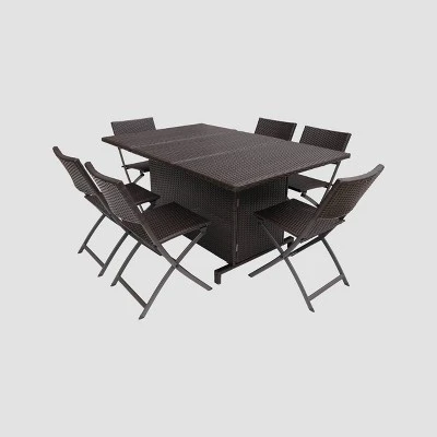 Maldives 7pc Foldable Wicker Dining Set - Brown - Christopher Knight Home 3 Maldives 7pc Foldable Wicker Dining Set - Brown - Christopher Knight Home