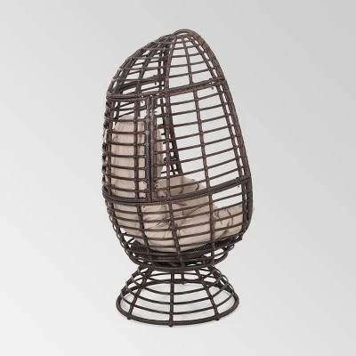 Pitner Wicker Swivel Egg Chair - Dark Brown/Beige - Christopher Knight Home 5 Pitner Wicker Swivel Egg Chair - Dark Brown/Beige - Christopher Knight Home - Image 3