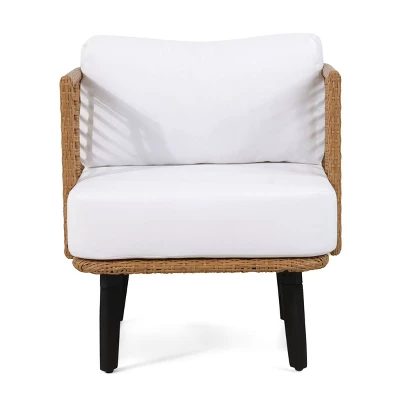 Nic 2pk Outdoor Wicker Club Chairs With Cushions - Light Brown/White - Christopher Knight Home 4 Nic 2pk Outdoor Wicker Club Chairs With Cushions - Light Brown/White - Christopher Knight Home - Image 2