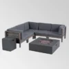 Oana 7pc Acacia V-Shaped Sectional Sofa With Fire Pit Set - Gray/Dark Gray - Christopher Knight Home -Outdoor Furniture Store GUEST 1fa79066 3bae 4cff b6e5 07e12b1e1aee