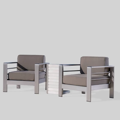 Cape Coral 3pc Aluminum Chat Set Khaki - Christopher Knight Home 3 Cape Coral 3pc Aluminum Chat Set Khaki - Christopher Knight Home