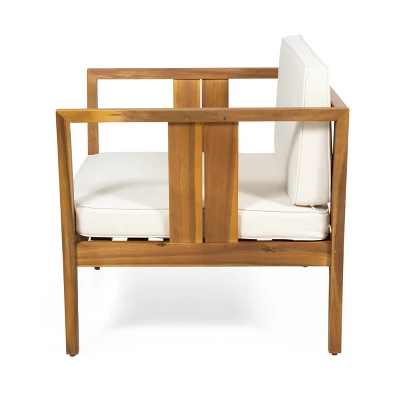 Nicholson Outdoor 4 Seater Acacia Wood Chat Set - Teak/Beige - Christopher Knight Home 8 Nicholson Outdoor 4 Seater Acacia Wood Chat Set - Teak/Beige - Christopher Knight Home - Image 6