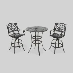 Alfresco 3pc Cast Aluminum Patio Bar Set Bronze - Christopher Knight Home