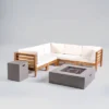 Oana 7pc Acacia V-Shaped Sectional Sofa Set With Fire Pit - Teak/Beige/Light Gray - Christopher Knight Home -Outdoor Furniture Store GUEST 2468892e 462a 4f97 afc6 e1cd258832e8