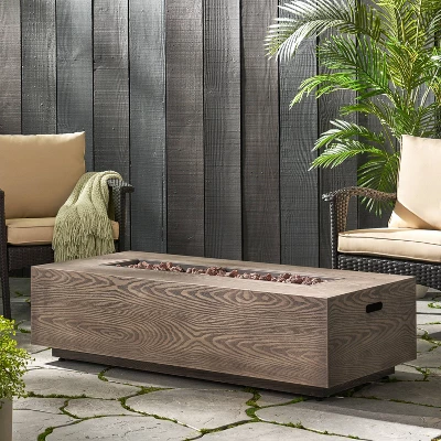 Aidan Outdoor 50000 BTU Iron Rectangular Fire Pit Wood Pattern Brown - Christopher Knight Home 5 Aidan Outdoor 50000 BTU Iron Rectangular Fire Pit Wood Pattern Brown - Christopher Knight Home - Image 3