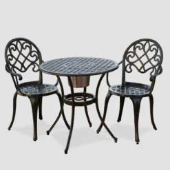 Angeles 3pc Cast Aluminum Bistro Set - Copper - Christopher Knight Home