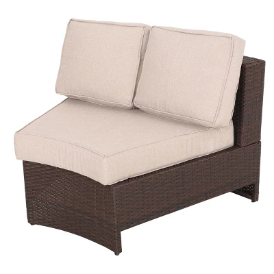 Madras Tortuga 8pc Wicker 1/2 Round Seating Set With Ice Bucket Ottoman - Brown/Beige - Christopher Knight Home 6 Madras Tortuga 8pc Wicker 1/2 Round Seating Set With Ice Bucket Ottoman - Brown/Beige - Christopher Knight Home - Image 4