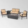Kahala 5pc Wicker Chat Set With Fire Table - Christopher Knight Home -Outdoor Furniture Store GUEST 28b3ee40 1e68 4a59 af18 e37348f364f1