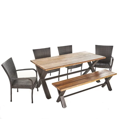 Bullerton 6pc Acacia & Wicker Dining Set - Teak/Brown - Christopher Knight Home 3 Bullerton 6pc Acacia & Wicker Dining Set - Teak/Brown - Christopher Knight Home