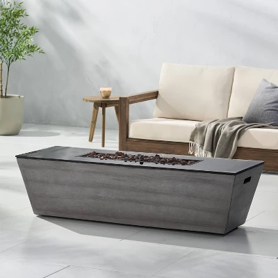 Langton Outdoor 50000 BTU Light Weight Concrete & Ceramic Rectangular Fire Pit - Christopher Knight Home 5 Langton Outdoor 50000 BTU Light Weight Concrete & Ceramic Rectangular Fire Pit - Christopher Knight Home - Image 3