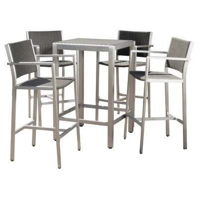 Cape Coral 5pc All-Weather Wicker/Metal Patio Bar Set With 4 Stools - Gray - Christopher Knight Home 3 Cape Coral 5pc All-Weather Wicker/Metal Patio Bar Set With 4 Stools - Gray - Christopher Knight Home