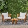Chilian 3pc Acacia Wood Chair And Table Set - Teak/White - Christopher Knight Home -Outdoor Furniture Store GUEST 2c0f3043 5aad 4aa7 a527 736887d49d46