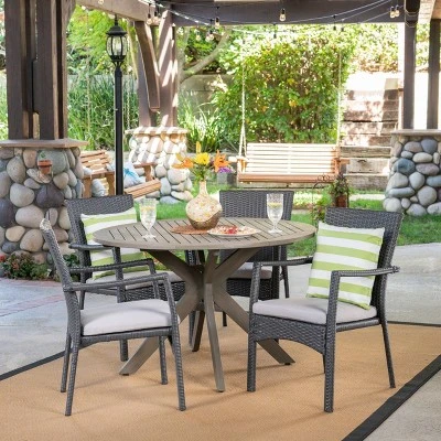 Stamford 5pc Acacia Wood & Wicker Patio Dining Set - Gray - Christopher Knight Home 3 Stamford 5pc Acacia Wood & Wicker Patio Dining Set - Gray - Christopher Knight Home