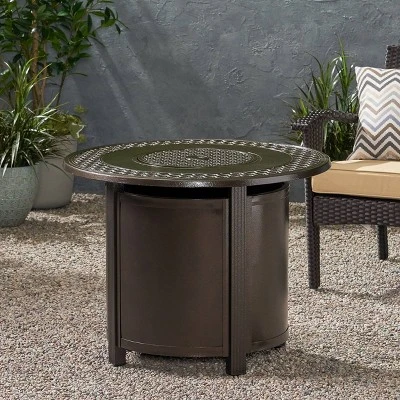 Ontario Outdoor Round Aluminum Fire Pit Hammered Bronze - Christopher Knight Home 4 Ontario Outdoor Round Aluminum Fire Pit Hammered Bronze - Christopher Knight Home - Image 2