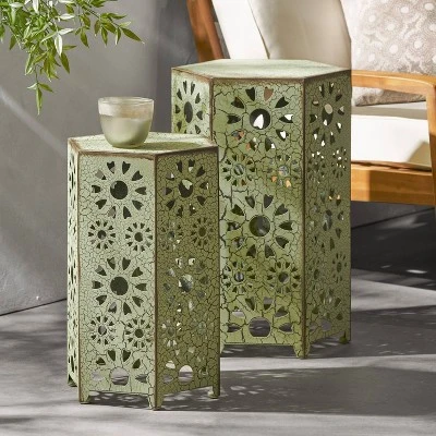 Eliana 2pc Sunburst Outdoor Patio Iron Side Table - Crackle Teal - Christopher Knight Home 3 Eliana 2pc Sunburst Outdoor Patio Iron Side Table - Crackle Teal - Christopher Knight Home