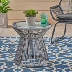 Milan Faux Rattan Side Table - Gray/White - Christopher Knight Home