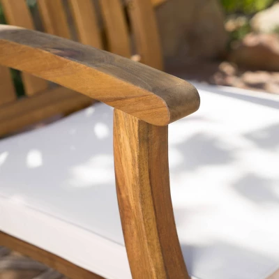 Cayo 3pc Acacia Wood Outdoor Patio Rocking Chair Chat Set - Natural/Cream - Christopher Knight Home 4 Cayo 3pc Acacia Wood Outdoor Patio Rocking Chair Chat Set - Natural/Cream - Christopher Knight Home - Image 2