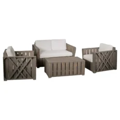 Cadence 4pc Acacia Wood Patio Chat Set With Cushions - Gray - Christopher Knight Home