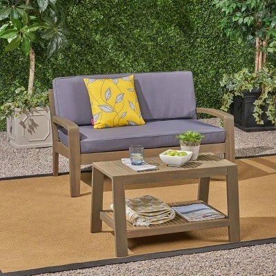 Grenada 2pc Acacia Wood Patio Chat Set - Gray/Dark Gray - Christopher Knight Home 3 Grenada 2pc Acacia Wood Patio Chat Set - Gray/Dark Gray - Christopher Knight Home