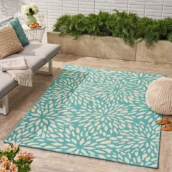 Simone Floral Outdoor Rug Blue/Ivory - Christopher Knight Home -Outdoor Furniture Store GUEST 37af0067 ba30 412b a872 cb2a57f63030