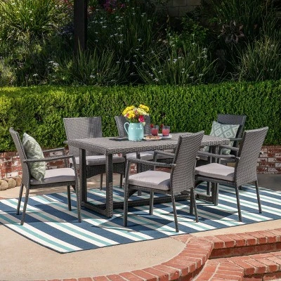 Westley 7pc Wicker Patio Dining Set - Gray - Christopher Knight Home 3 Westley 7pc Wicker Patio Dining Set - Gray - Christopher Knight Home