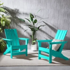 Encino 2pk Resin Contemporary Adirondack Chairs - Teal - Christopher Knight Home